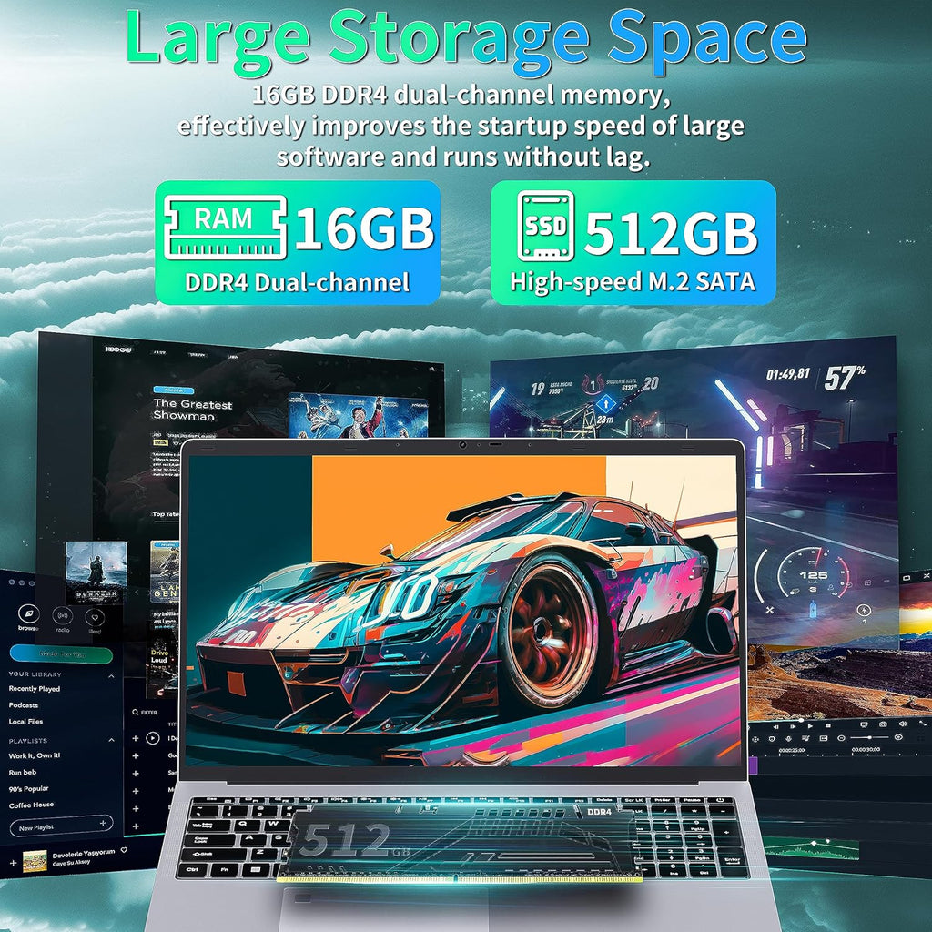 17.3" FHD(1920 x 1080) IPS Business Laptop Computer, 16GB DDR4 RAM 512GB SSD, Celeron N5095 Quad-Core Processor,Win 11 Pro PC, HDMI, Fingerprint Reader, Backlit KB,BT 5.0/WiFi,Silver