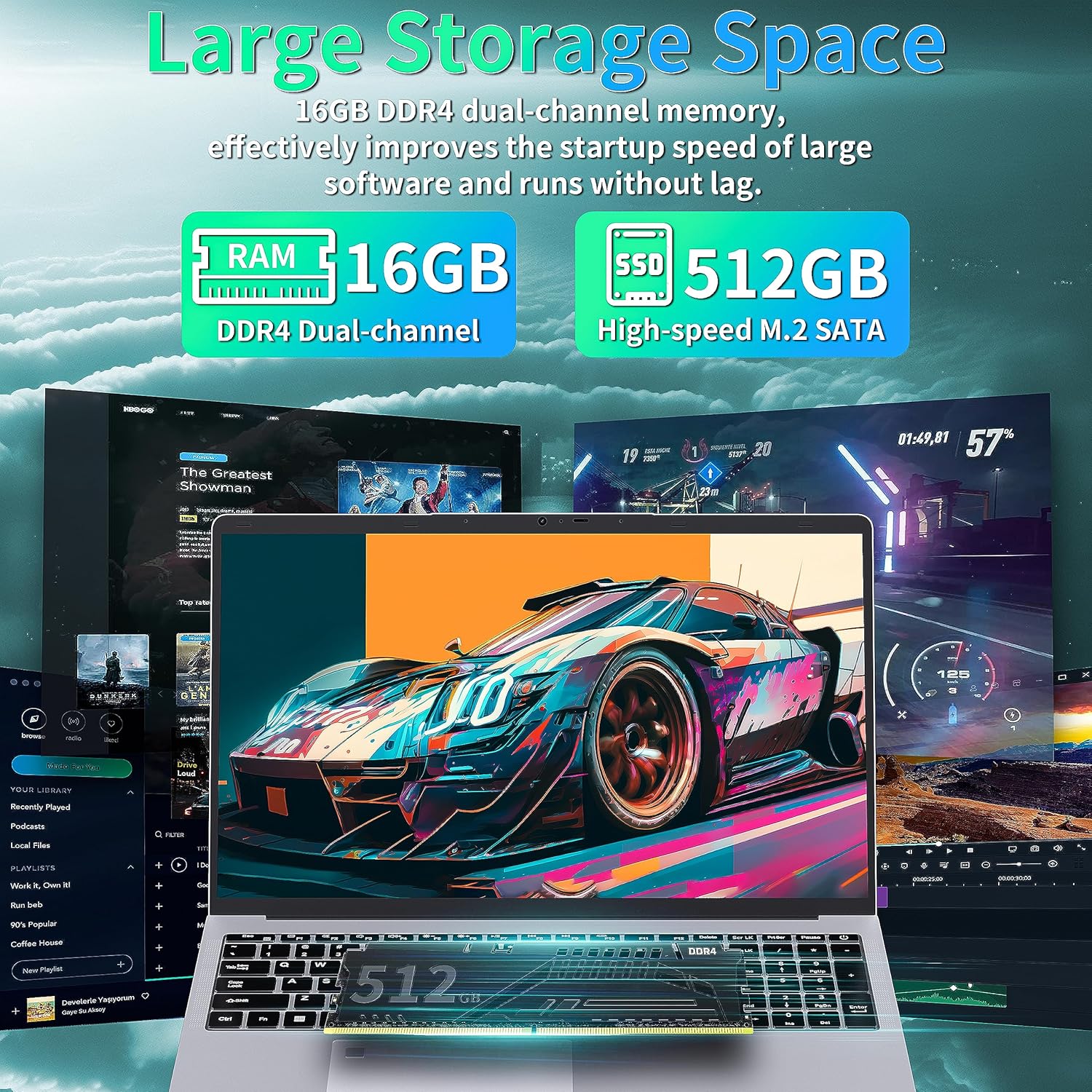 17.3" FHD(1920 x 1080) IPS Business Laptop Computer, 16GB DDR4 RAM 512GB SSD, Celeron N5095 Quad-Core Processor,Win 11 Pro PC, HDMI, Fingerprint Reader, Backlit KB,BT 5.0/WiFi,Silver