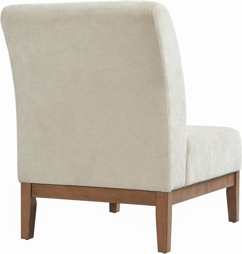 Christopher Knight Home Lynnex Modern Accent Chair for Living Room, Fabric Upholstered Single Lounge Sofa Chair with Wooden Frame, Comfy Reading Chair for Bedroom, Lounge Armless Chair, Beige+Walnut