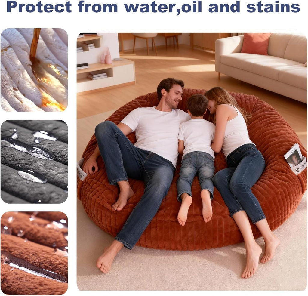 The BigOne Beanbag Family Giant Round Bean Bag Chair-Spacious Comfort Bean Bags Bed for Families, Premium Materials, Perfect for Living Room or Entertainment Room-Cover-Stripe Fur-Brown