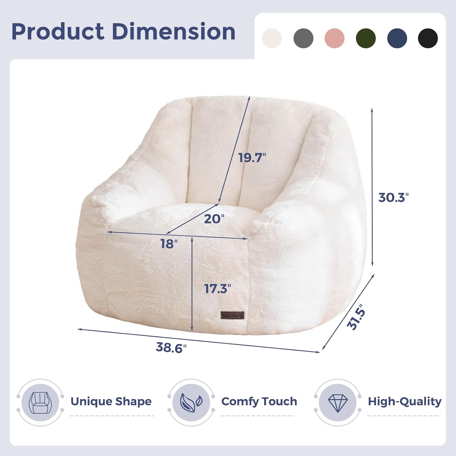 MAXYOYO Bean Bag Chair, Comfy Bean Bag Sofa with Back Support, Faux Fur Bean Bag Chair for Adults and Kids, Stuffed Floor Sofa for Living Room, Bedroom, Apartment, Beige