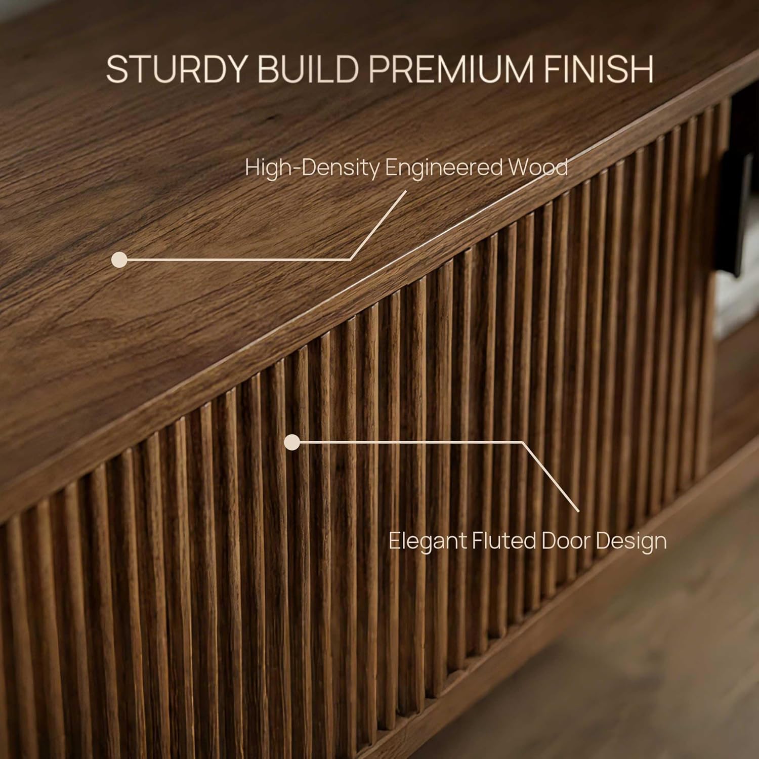Alpen Fluted TV Stands for Living Room, 70" Mid Century Modern Entertainment Center with Storage, Brown Walnut TV Console for 65/75/80 Inch TV, Wood Television Media Cabinet for Bedroom