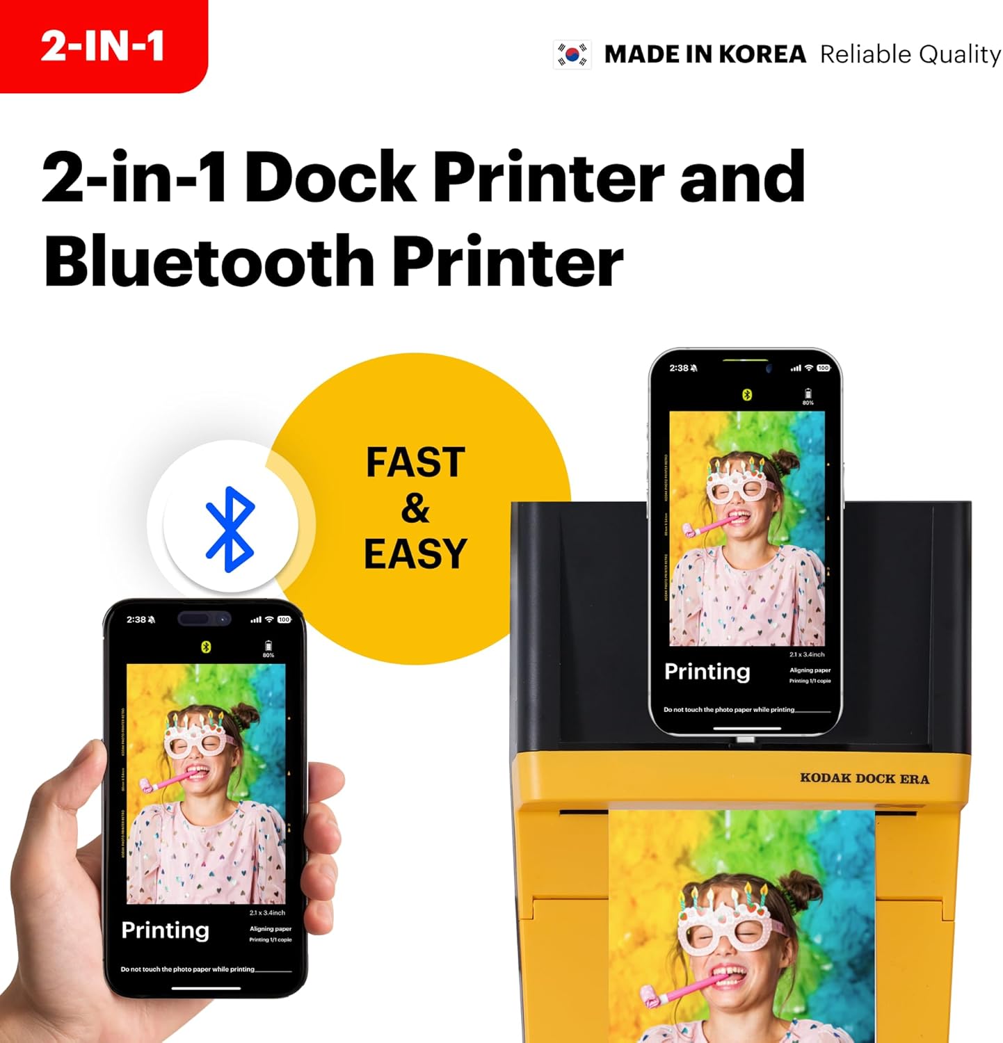 KODAK Dock Era 4x6'' Desktop Photo Printer, 50 Sheets, Docking & Bluetooth Smartphone Printer for iPhone & Android, Instant Color Prints, 4PASS Dye Sublimation