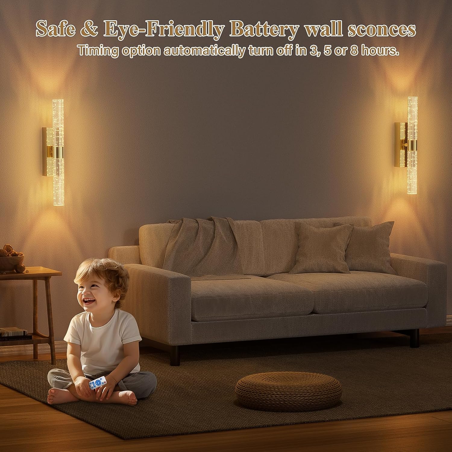 camuucci Battery Operated Wall Sconces Set of 2 Rechargeable Battery Powered Wall Light with 12000mAh Not Hardwired Dimmable Wall Lamp Fixtures for Bedroom Living Room Gold 15.3 Inches