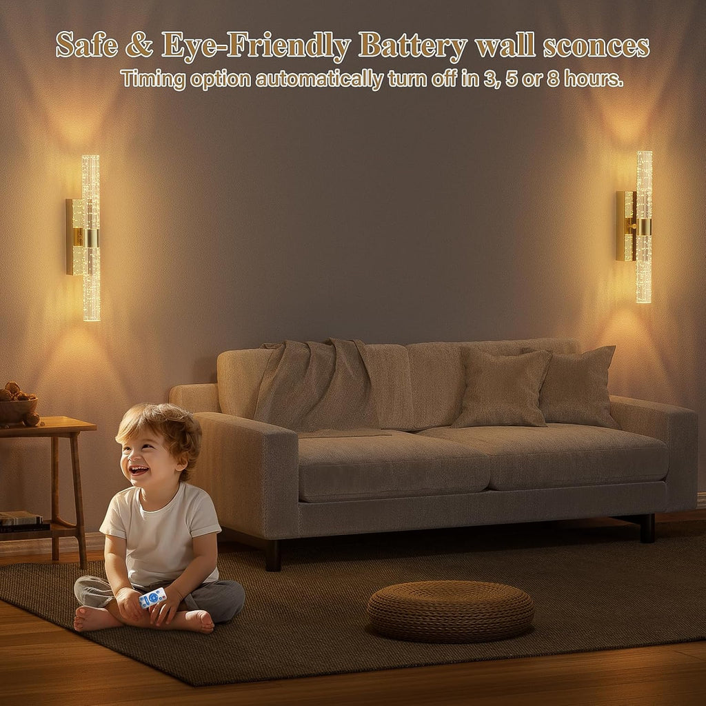 camuucci Battery Operated Wall Sconces Set of 2 Rechargeable Battery Powered Wall Light with 12000mAh Not Hardwired Dimmable Wall Lamp Fixtures for Bedroom Living Room Gold 15.3 Inches