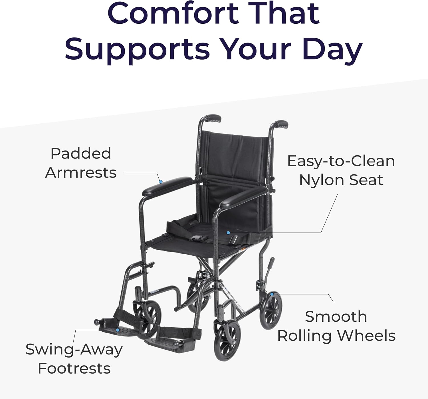 Drive Medical Lightweight Folding Transport Wheelchair - Reliable Mobility Support - Durable Steel Frame - Swing-Away Footrests - Compact Travel Design - Silver