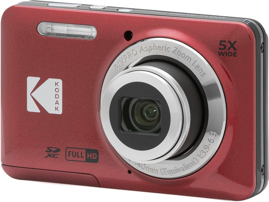 Kodak PIXPRO FZ55 Red 16MP Digital Camera 5X Optical Zoom 28mm Wide Angle 1080P Full HD Video 2.7" LCD Camera + 64GB Card and Reader + Case + Memory Wallet + Tripod + Cleaning Bundle