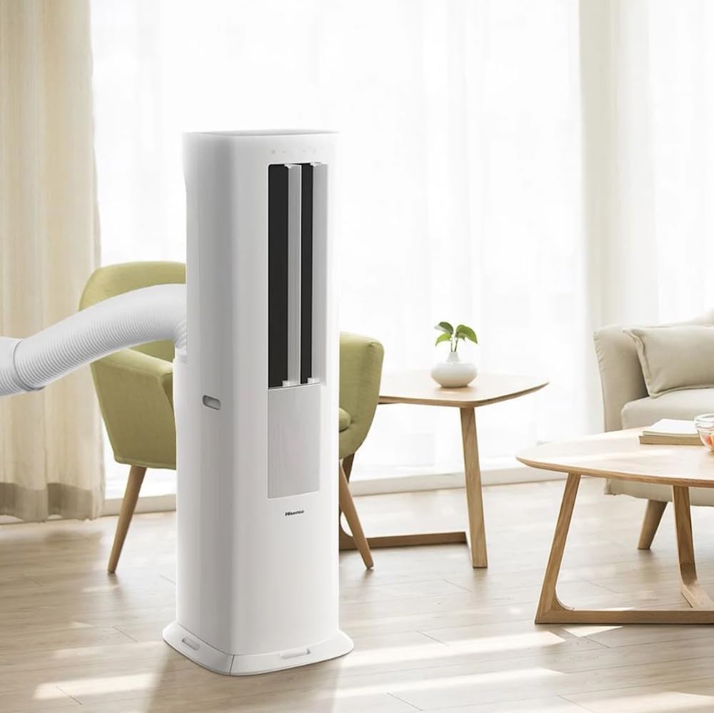 Hisense 8000 BTU 350 Sq. Ft. with Inverter Compressor, Dual Hose Portable Tower Air Conditioner HIAP0825TWD, up to 350 Sq Ft., Wi‑Fi app control for Alexa/Google, Oscillating - HIAP0825TWD