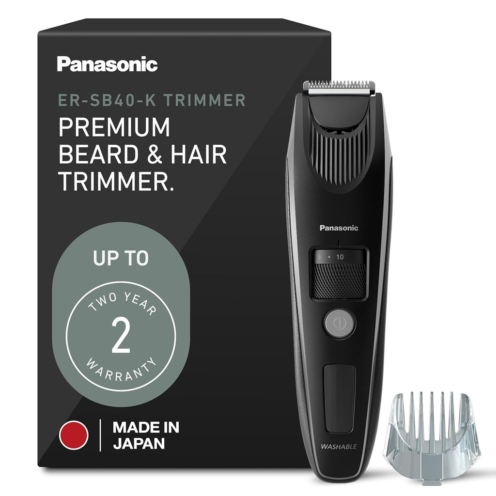 Panasonic Beard Trimmer for Men Cordless Precision Power, Hair Clipper with Comb Attachment and 19 Adjustable Settings, Washable, ER-SB40-K, 0.5-10mm lengths, 1 Pack