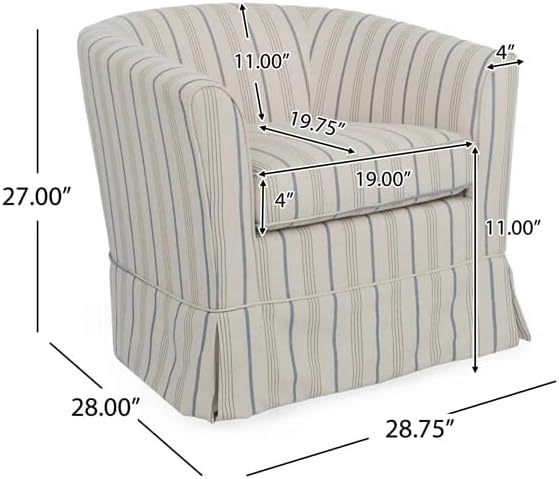 Christopher Knight Home Modern 360-Degree Swivel Accent Chair, Fabric Upholstered Club Chair, Comfy Reading Chair for Living Room, Bedroom Office, Beige/Blue Stripe