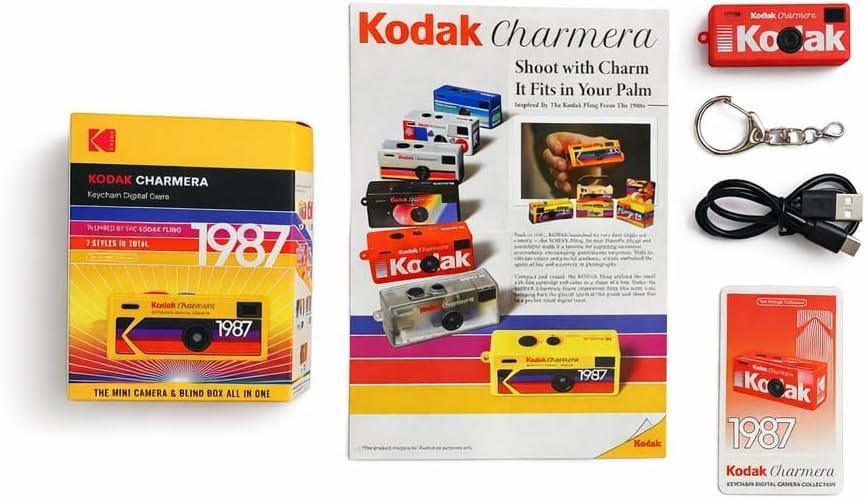 Kodak Charmera Keychain Digital Camera 6-Pack, Blind Box Mini Retro Camera for Gifts, Collectibles, Parties and Lo-Fi Photos (RK0602) + 32GB Memory Card + Micro Fiber Cloth (13pc Bundle)
