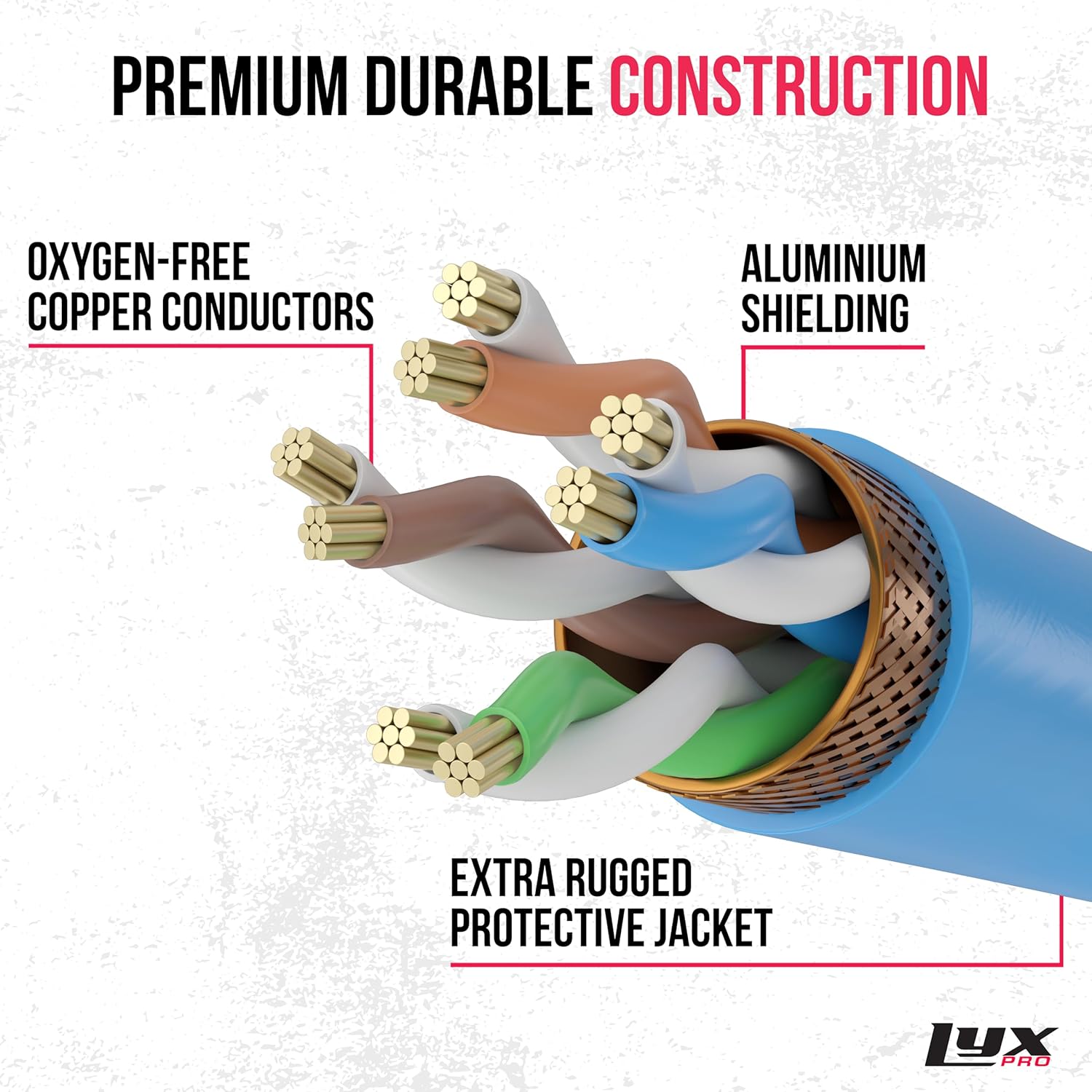 LyxPro 250 Feet Shielded CAT6 Ethercon Cable - Professional Audio & Lighting RJ45 Cable, Studio-Grade Sound Transmission, Extreme Durability - Blue