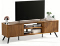 COMHOMA TV Stand for Living Room, Mid Century Modern Entertainment Center for 55/60/65 Inch TVs, Retro Brown TV Console with Fluted Door Cabinets and Open Adjustable Shelve Storage for Bedroom