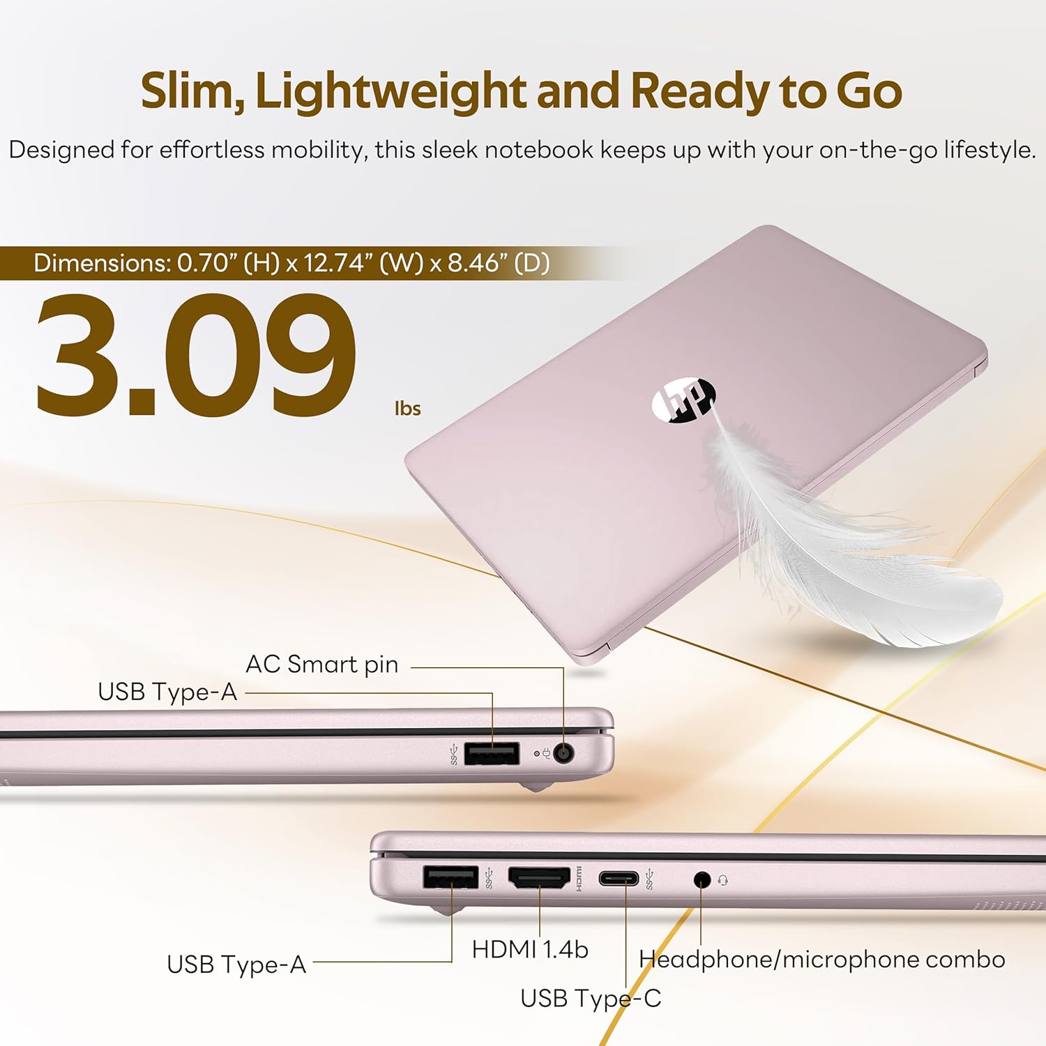 HP 2026 Ultrabook Laptop for Students & Home, Microsoft Office 365 with Copliot AI, 8GB RAM, 256GB SSD + 128GB eMMC Storage, Quad-Cores Intel Processor, Windows 11, Lightweight, Long battery life