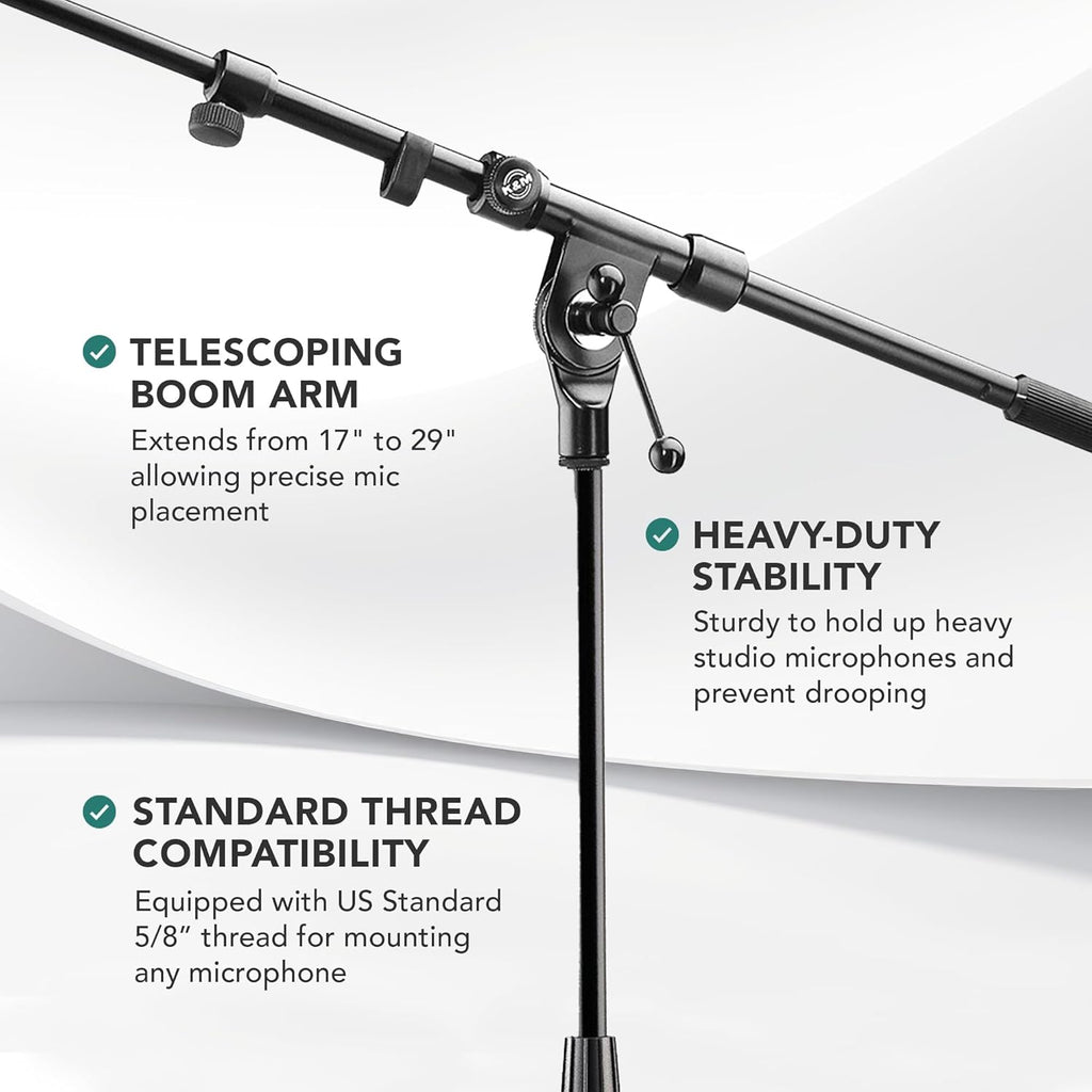 K&M König & Meyer 21090.500.55 Tripod Microphone Stand - Adjustable Telescoping 2-Piece Boom Arm - Professional Grade - Heavy Duty with Folding Leg Base - German Made Black