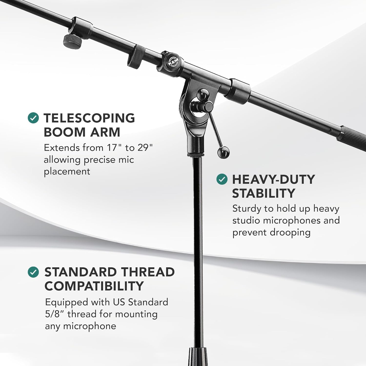 K&M König & Meyer 21090.500.55 Tripod Microphone Stand - Adjustable Telescoping 2-Piece Boom Arm - Professional Grade - Heavy Duty with Folding Leg Base - German Made Black
