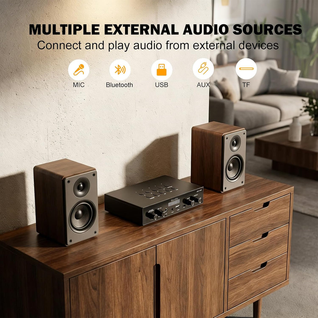 Herdio 6.5" Bluetooth Ceiling Speakers with 8-Channel 4-Zone Amplifier Set, Support Bluetooth 5.4 & Independent Power ON/Off Function for Home Theater, Multi-Room Audio System (8 Speakers)