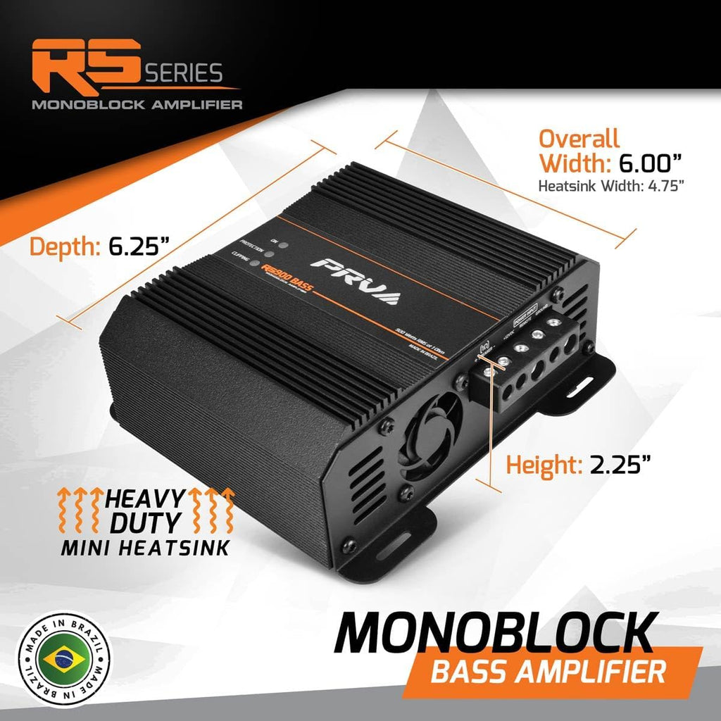 PRV AUDIO 900 Watts Mono Subwoofer Car Audio Amplifier RS900 BASS 1 Ohm – 12 Volts Monoblock Class D Amp, Built-in Crossover & Bass Boost with High Level Inputs