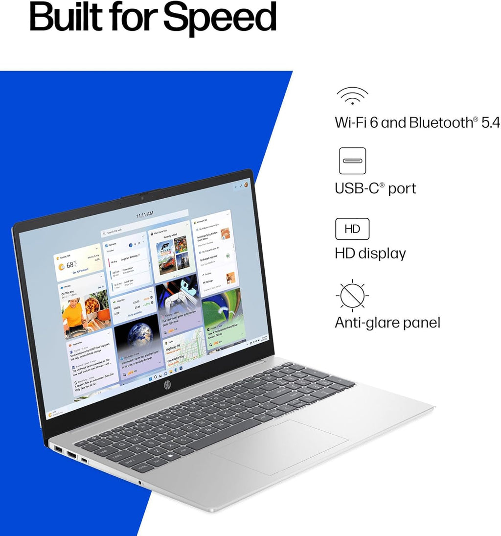 HP 15.6" Pavilion Laptop Computer PC, Intel N100 (16GB RAM, 256GB SSD) Lifetime Office 365, Portable Design & Long Battery Life, for Home Daily use, Windows 11 Home, Silver