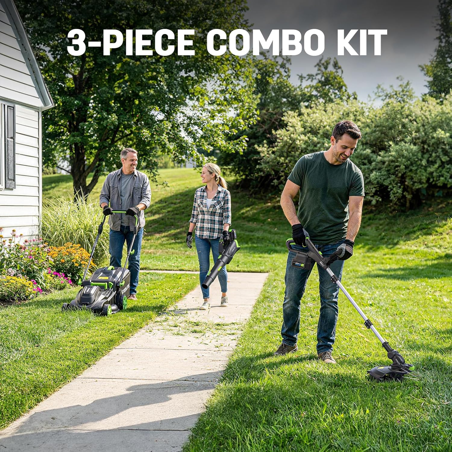STEELITE 40V 17" Electric Lawn Mower & 12" String Trimmer & 500CFM Leaf Blower Combo Set, 3-in-1 Yard Care Kit with 3x4.0Ah Batteries & Dual Chargers