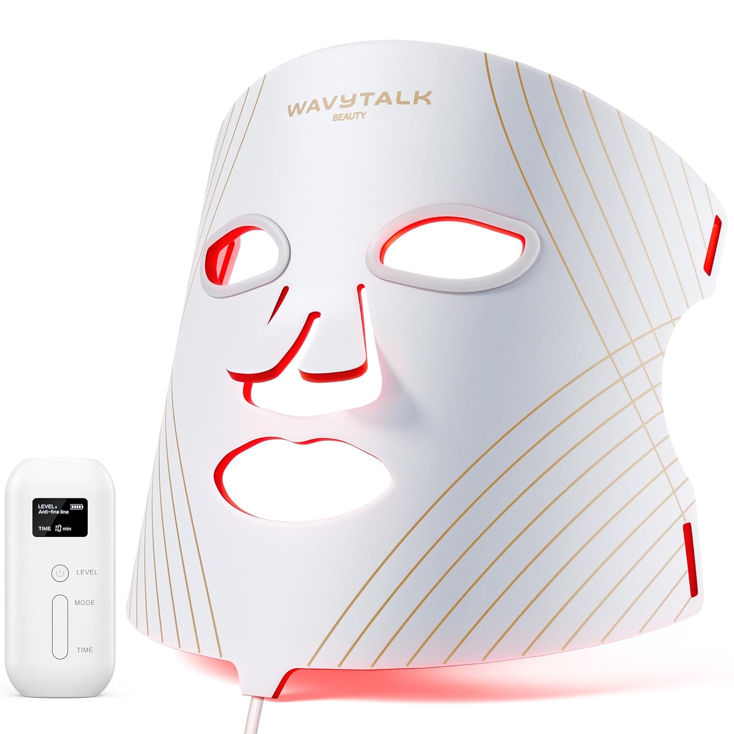wavytalk Red Light Therapy Mask for Face, Glow Time LED Face Mask Light Therapy for Anti-Fine Line, Acne Treatment and Skin Rejuvenation with Red, Near-Infrared Light, Blue & Amber Light Therapy White