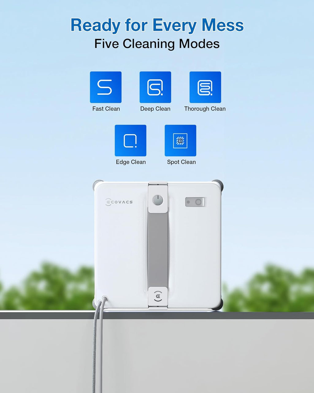 ECOVACS WINBOT MINI2 Window Cleaning Robot, Robot Window Cleaner with 5 Smart Cleaning Modes, Win-SLAM 4.0 Navigation, Automatic Glass Cleaner for Windows, Mirrors & Glass Doors