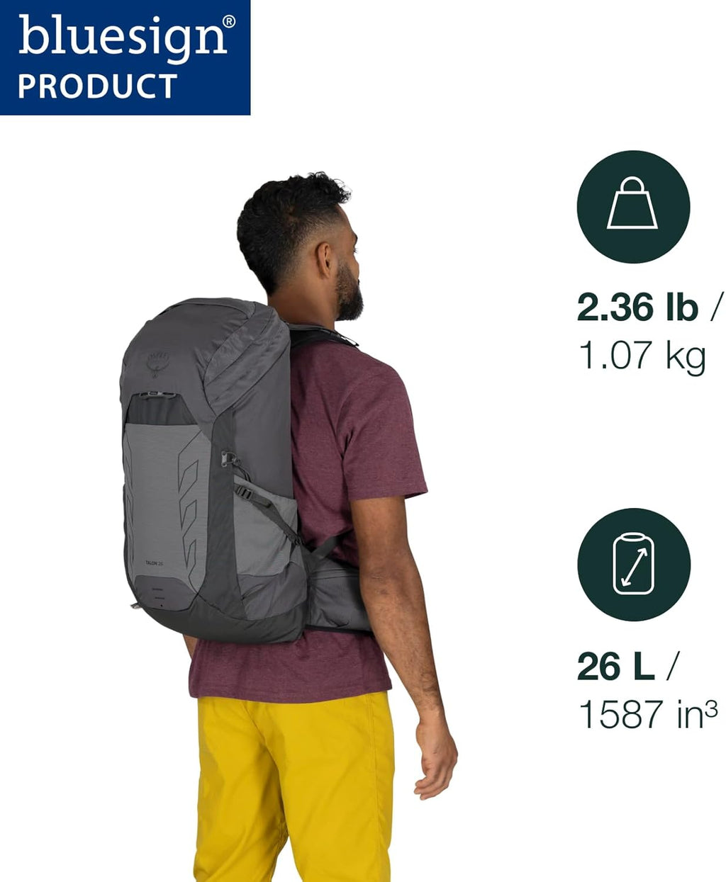 Osprey Talon 26L Men's Lightweight Hiking Backpack - Daypack for Travel & Camping, Phantom Grey/Dark Charcoal