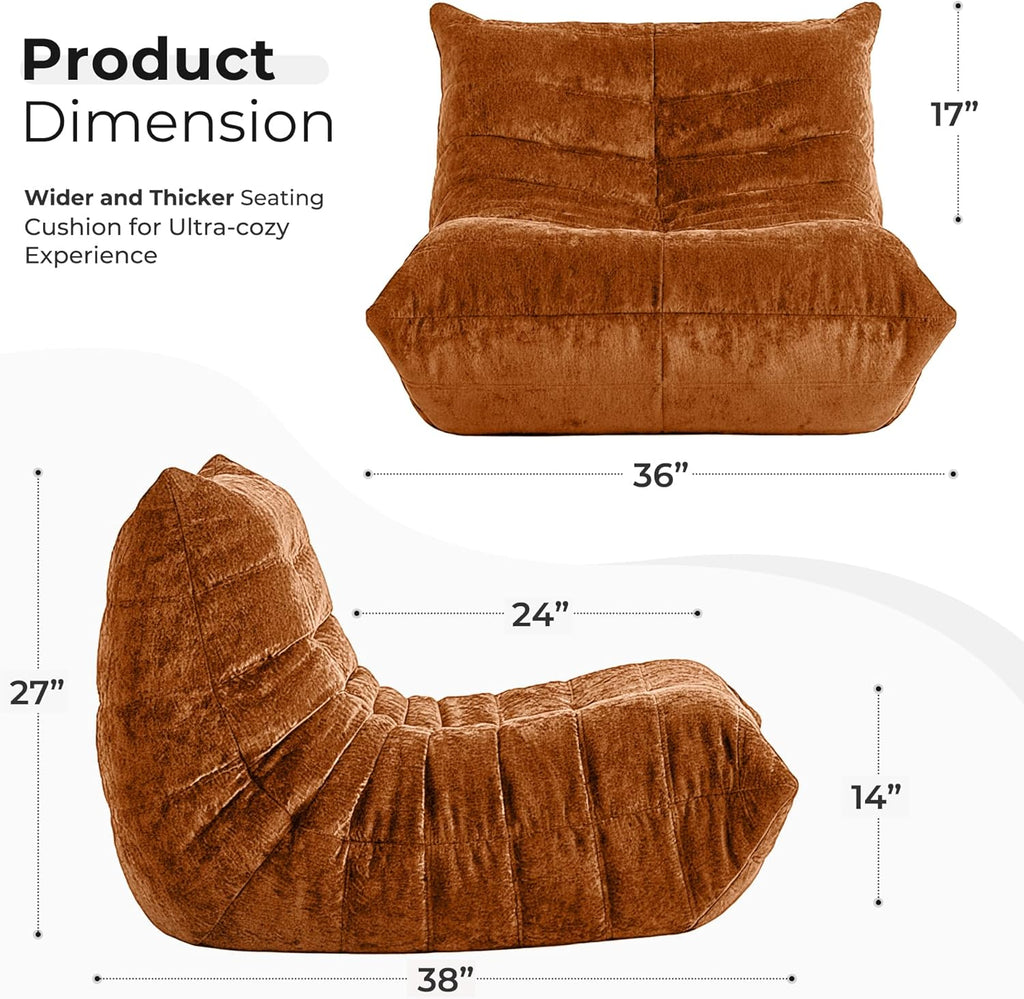 HABUTWAY Bean Bag Chair, Giant Bean Bag Chairs for Adults, Bean Bag Sofa with Filler Faux Fur, Memory Foam Bean Bag Couches Fireside Lazy Sofa for Living Room, Bedroom, Office (Brown)
