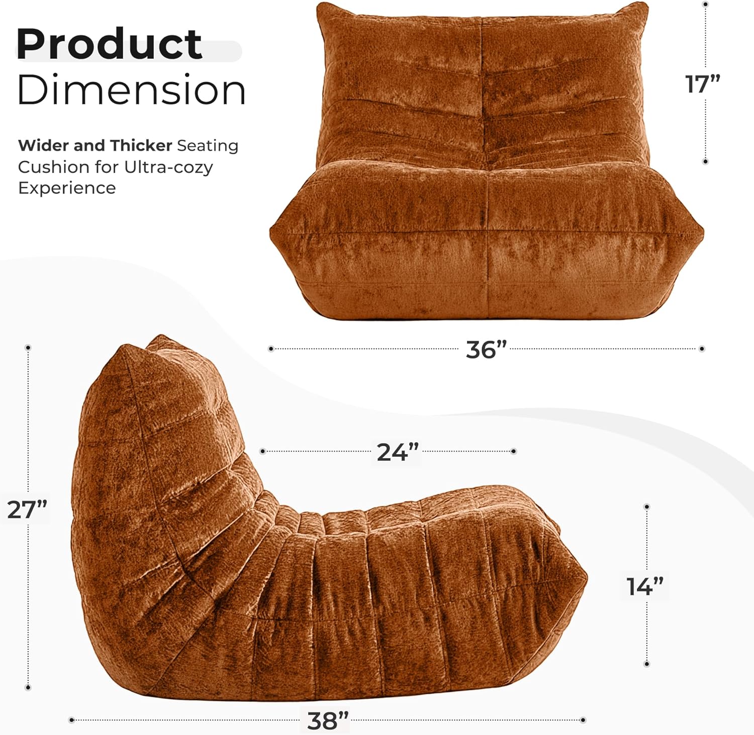 HABUTWAY Bean Bag Chair, Giant Bean Bag Chairs for Adults, Bean Bag Sofa with Filler Faux Fur, Memory Foam Bean Bag Couches Fireside Lazy Sofa for Living Room, Bedroom, Office (Brown)