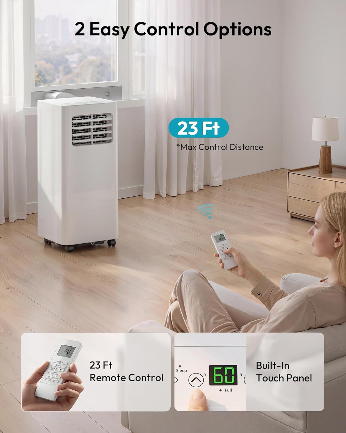 EUHOMY 8,000 BTU Portable Air Conditioners, 4-in-1 Air Conditioner Portable Up to 350 Sq.Ft., Portable AC Unit with Cool, Fan, Dehumidifier, Sleep, 24H Timer, Remote & Installation Kit, for Bedroom