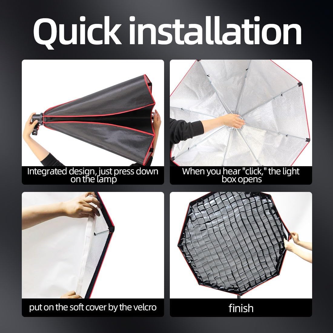 Softbox Photography Lighting Kit,37" Octange Softbox Lighting Kit with Honeycomb Grid 110W 2700K-6500K 11000Lux Dimmable LED Prismatic Lamp and Remote Control, Lighting for Video Recording