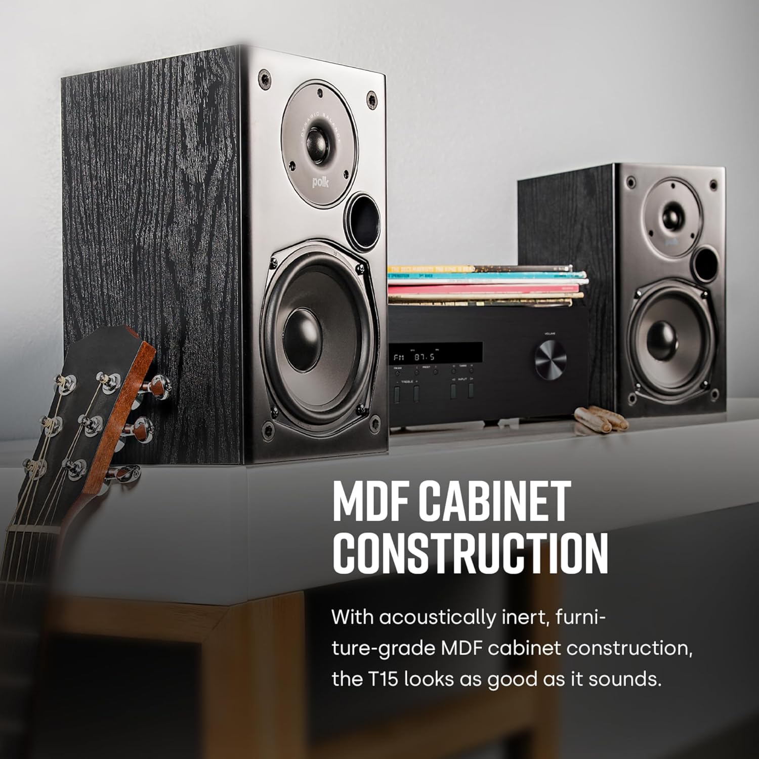Polk Audio T15 Home Theater and Stereo Bookshelf Speakers – Deep Bass Response, Dolby and DTS Surround, Wall-Mountable, Pair, Black