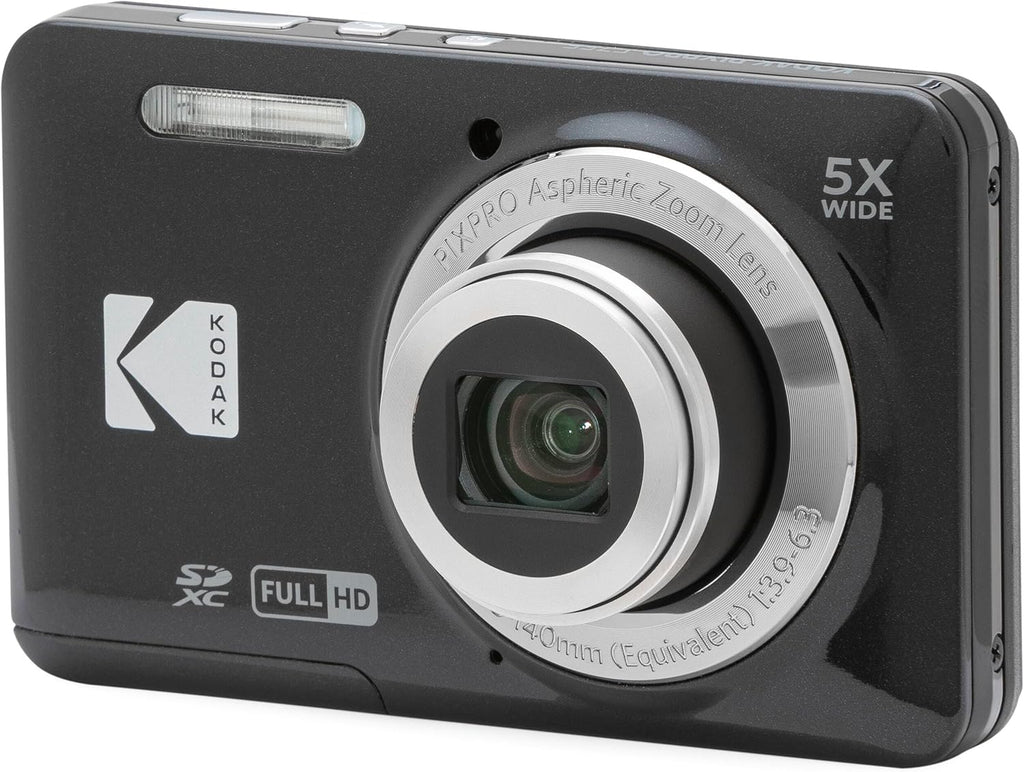 Kodak PIXPRO FZ55 Black 16MP Digital Camera 5X Optical Zoom 28mm Wide Angle 1080P Full HD Video 2.7" LCD Camera + 64GB Card and Reader + Memory Wallet