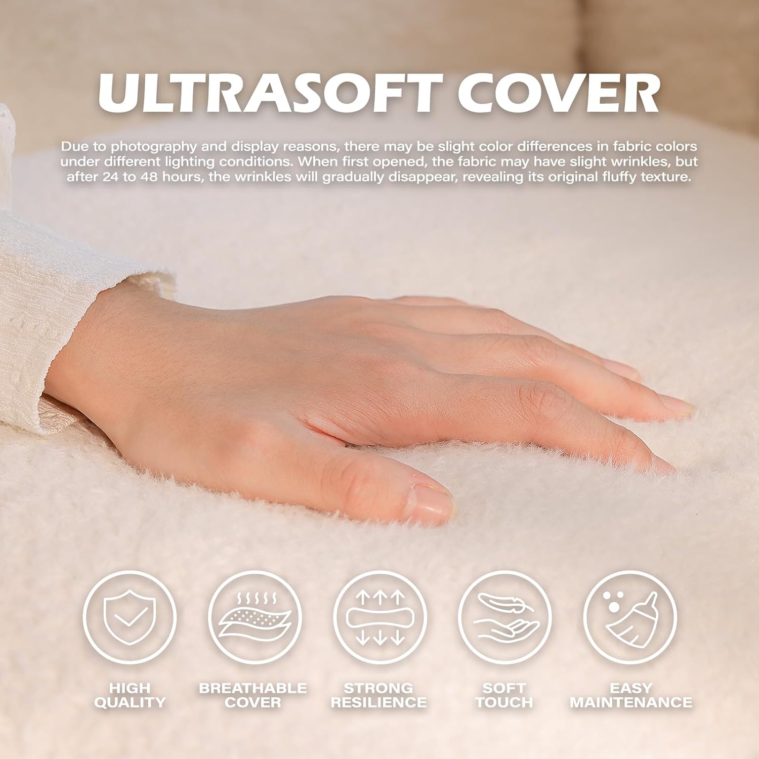 Giant Bean Bag Chair for Adults, Teens and Kids, Cozy Fluffy Corduroy Beanbag Chair with Filler, Large Floor Lounge Sofa for Living Room, Bedroom, Dorm, Gaming and Reading(L-Ivory)