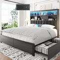 Lifezone Queen Bed Frame with Headboard, Queen Bed Frame with High Storage Bookcase Headboard, 4 Storage Drawers & Charging Station, No Box Spring Needed/Noise Free/All-Metal Support, Rustic Grey