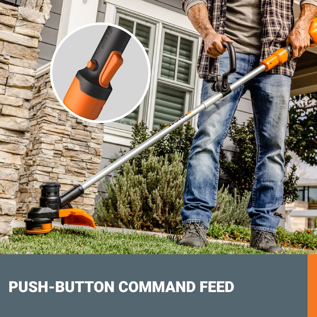 Worx Cordless String Trimmer, 13'' Electric Weed Wacker with Auto Feed, 40V Lightweight Weed Eater with Dual-exit Cutting Head, 2 Batteries & Charger Included, WG183
