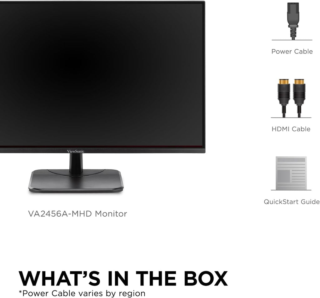 ViewSonic VA2456A-MHD 24 Inch 1080p Monitor, IPS Display with 120Hz for Enhanced Home and Office Productivity, Eye Care Technology, HDMI, DisplayPort, and VGA Inputs