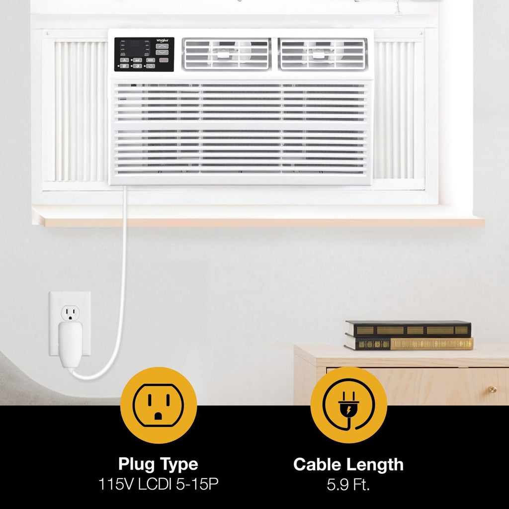 Whirlpool 10,000 BTU Window Air Conditioner with Dehumidifier, 115V, Window AC for Rooms up to 450 Sq. Ft., Living Room, Bedroom, or Kitchen, with Remote Control, Digital Display, and 24H-Timer, White