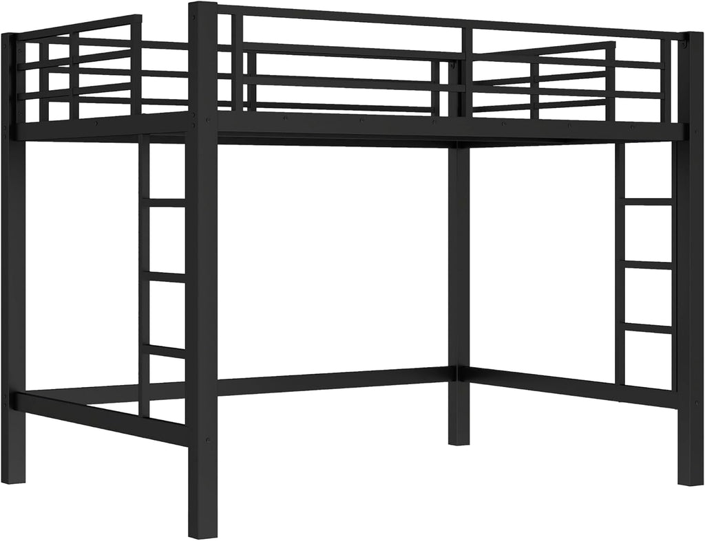 Bellemave Full Loft Bed with 2 Ladders and Guardrails, Metal Loft BedFrame for Adults, Kids, Teens, Black