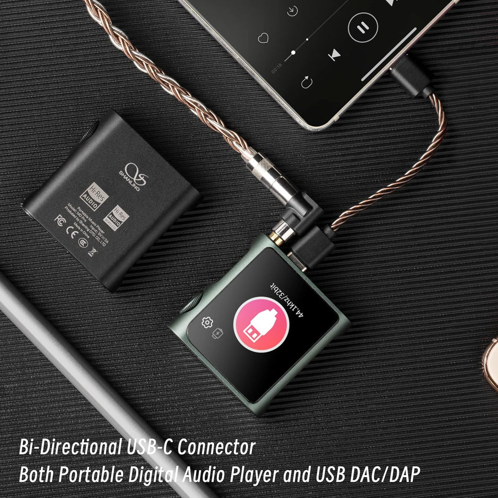 SHANLING M0 Pro MP3 Player with Bluetooth .Hi-Res Portable Music Player .Digital Audio Player 1.54” HD Touch Screen up to 10 Hour Battery Bluetooth and USB Type-C dongle 3.5mm Jacks