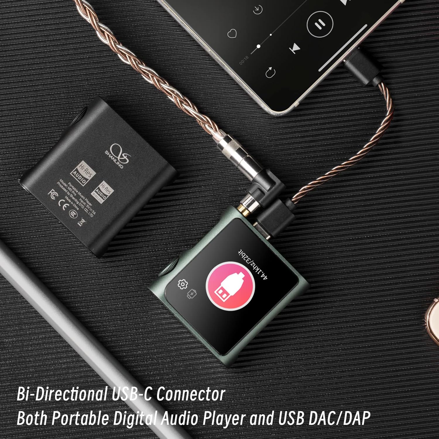 SHANLING M0 Pro MP3 Player with Bluetooth .Hi-Res Portable Music Player .Digital Audio Player 1.54” HD Touch Screen up to 10 Hour Battery Bluetooth and USB Type-C dongle 3.5mm Jacks