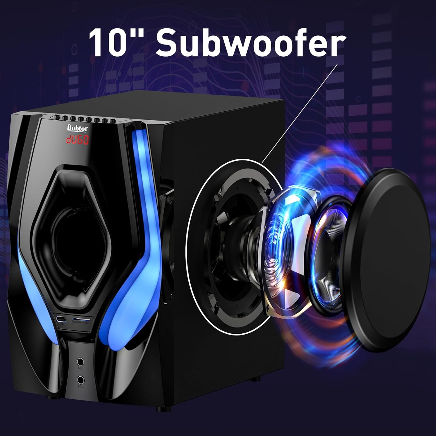 Bobtot Surround Sound Systems Home Theater System - 1200 Watts Peak Power 10" Subwoofer 5.1/2.1 Wired Audio Stereo Speakers Strong Bass with ARC Optical AUX Bluetooth Input