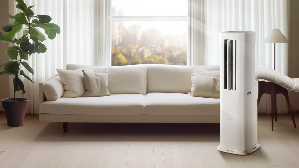 Hisense 8000 BTU 350 Sq. Ft. with Inverter Compressor, Dual Hose Portable Tower Air Conditioner HIAP0825TWD, up to 350 Sq Ft., Wi‑Fi app control for Alexa/Google, Oscillating - HIAP0825TWD