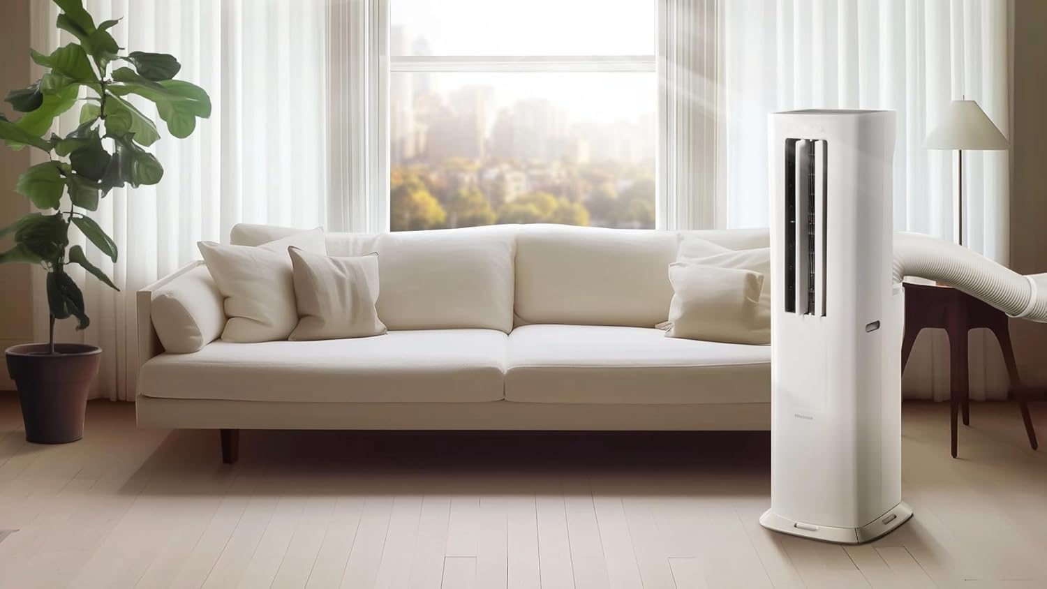 Hisense 8000 BTU 350 Sq. Ft. with Inverter Compressor, Dual Hose Portable Tower Air Conditioner HIAP0825TWD, up to 350 Sq Ft., Wi‑Fi app control for Alexa/Google, Oscillating - HIAP0825TWD