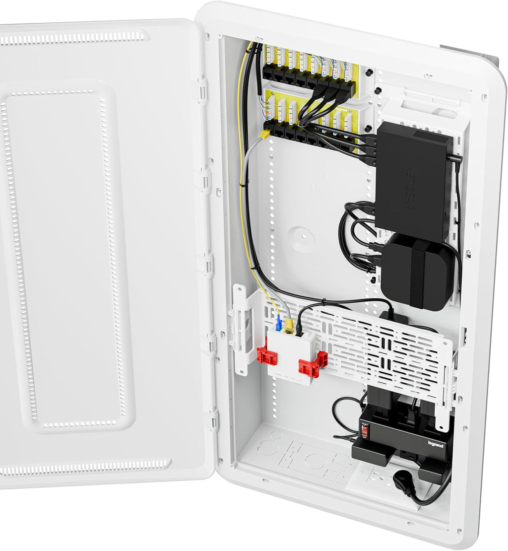 Legrand - On-Q 30 Inch Media Enclosure, WiFi Electrical Box, Cable Management Box for Distribution of Networking Service, Recessed Media Box Lets Signal Through, White, ENP3050NA