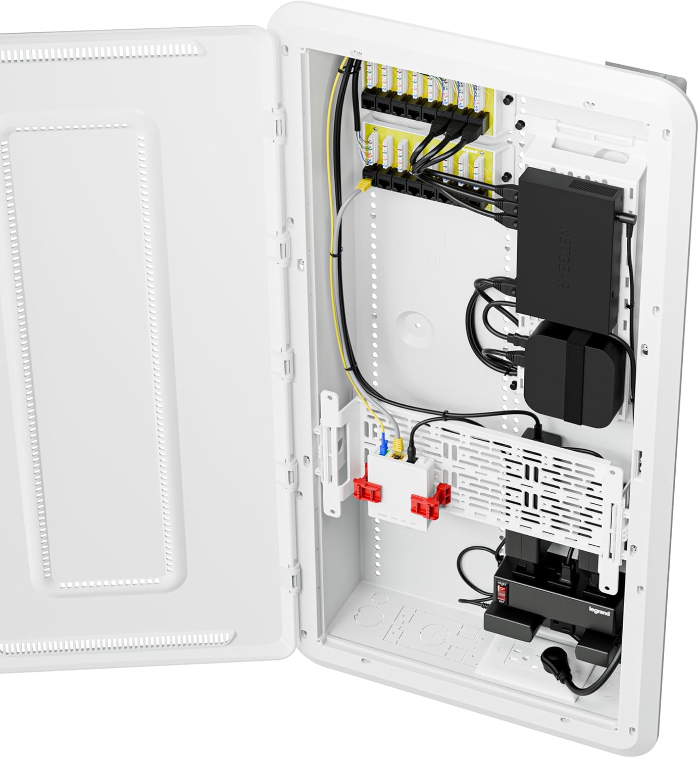 Legrand - On-Q 30 Inch Media Enclosure, WiFi Electrical Box, Cable Management Box for Distribution of Networking Service, Recessed Media Box Lets Signal Through, White, ENP3050NA
