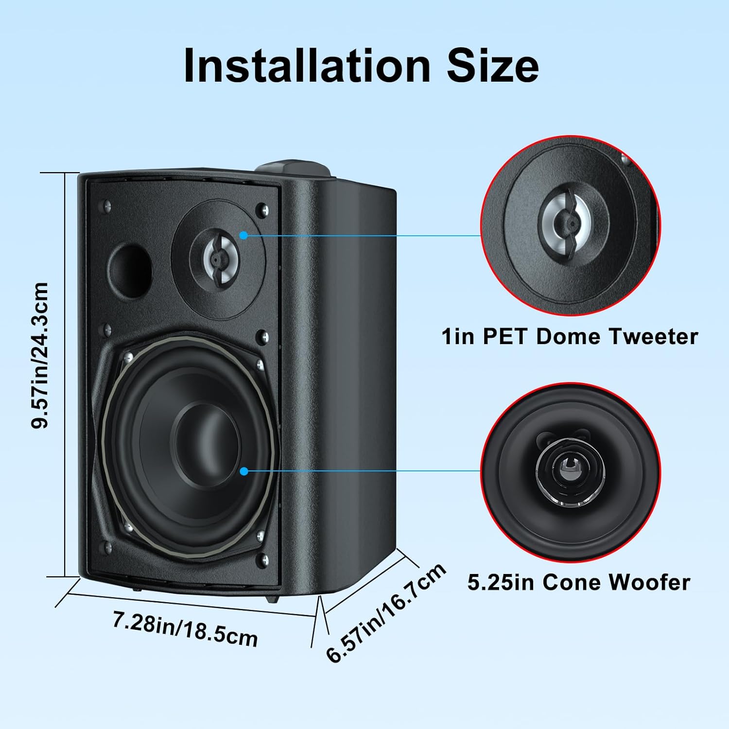 Herdio 5.25 Inches 600 Watts Passive Indoor Outdoor Speakers Wired Waterproof,Wall Mount Speakers with Loud Volume Suitable for Patio,Garden Home Theater,Black (2 Pairs)