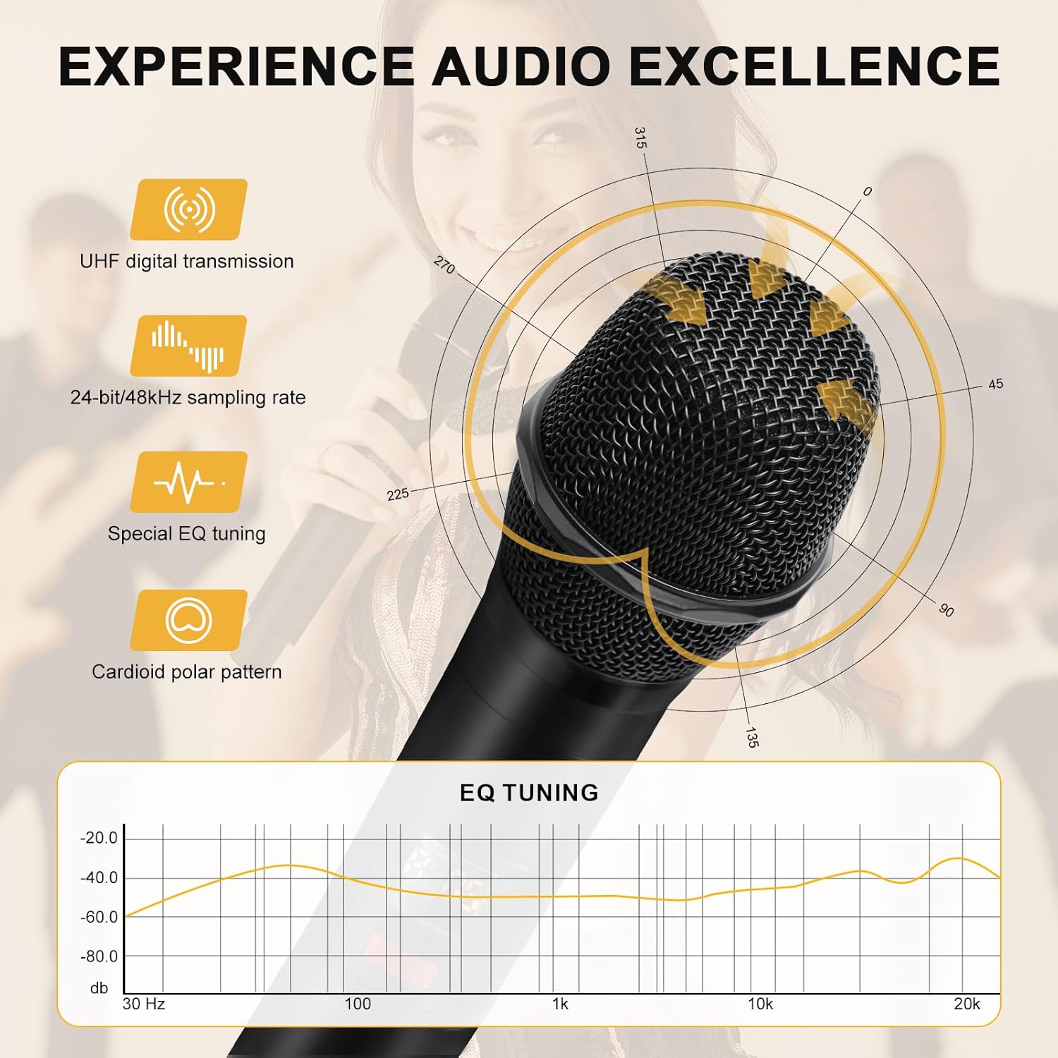 MELONARE 4-Channel Wireless Microphone System, UHF Rackmountable Cordless Mic Set w/ 4X 10 Frequencies, 260ft Range, Dynamic Handheld Microphone for Singing, Karaoke, Church, DJ, Party (MWM-41F)