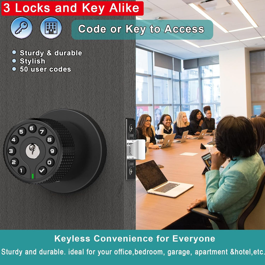 BOTHSTAR 3 Pack Black Key Alike Keyless Electronic Door Knobs with Backlit Keypad, Heavy-Duty Lock, Auto-Lock, Weather Resistant