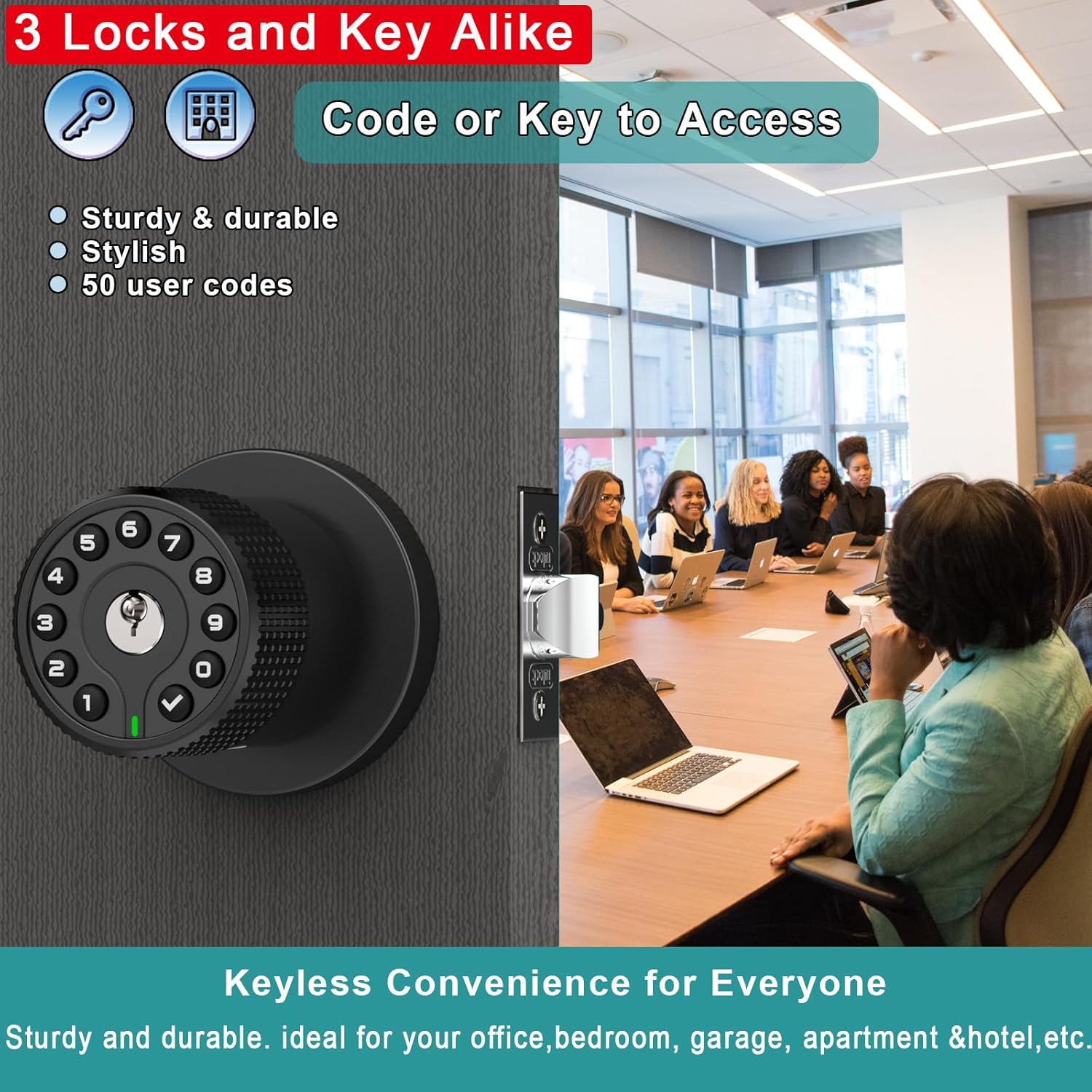 BOTHSTAR 3 Pack Black Key Alike Keyless Electronic Door Knobs with Backlit Keypad, Heavy-Duty Lock, Auto-Lock, Weather Resistant